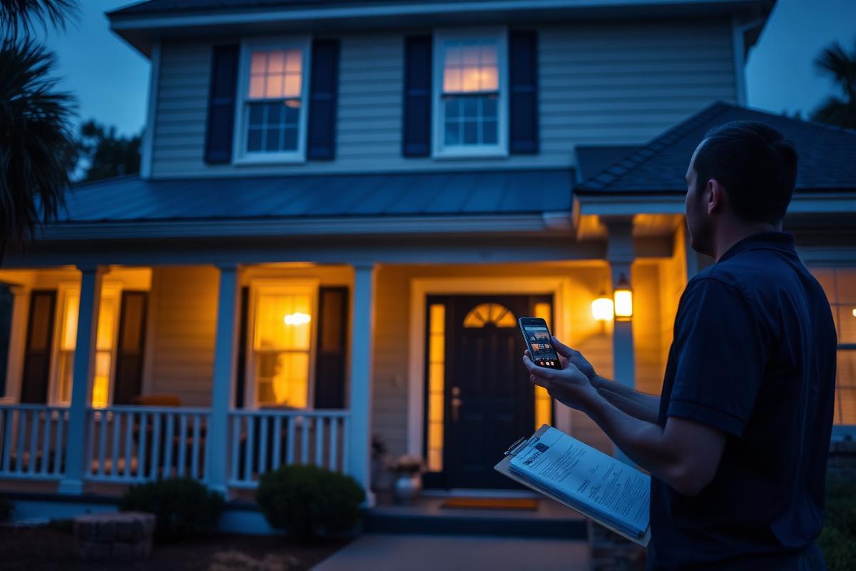 Property concierge check at a coastal Carolina home at dusk