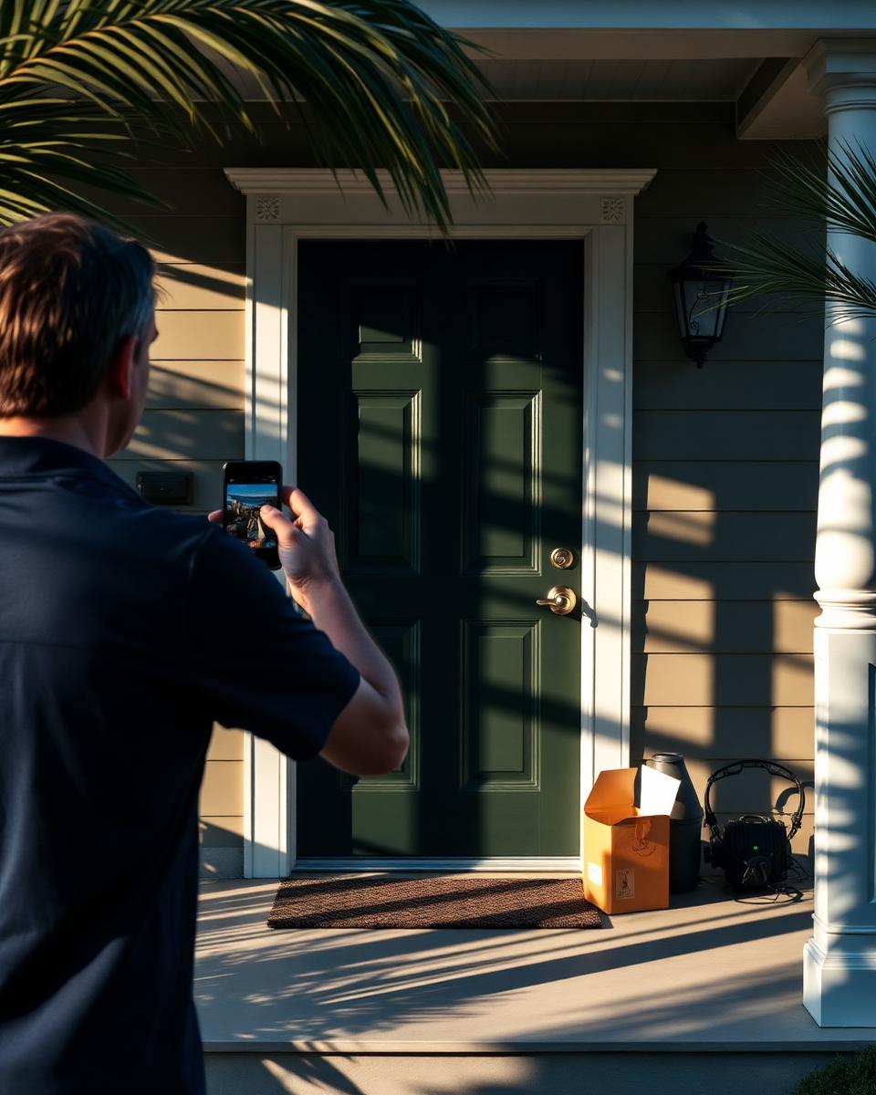 Property concierge photographing a front door for inspection report